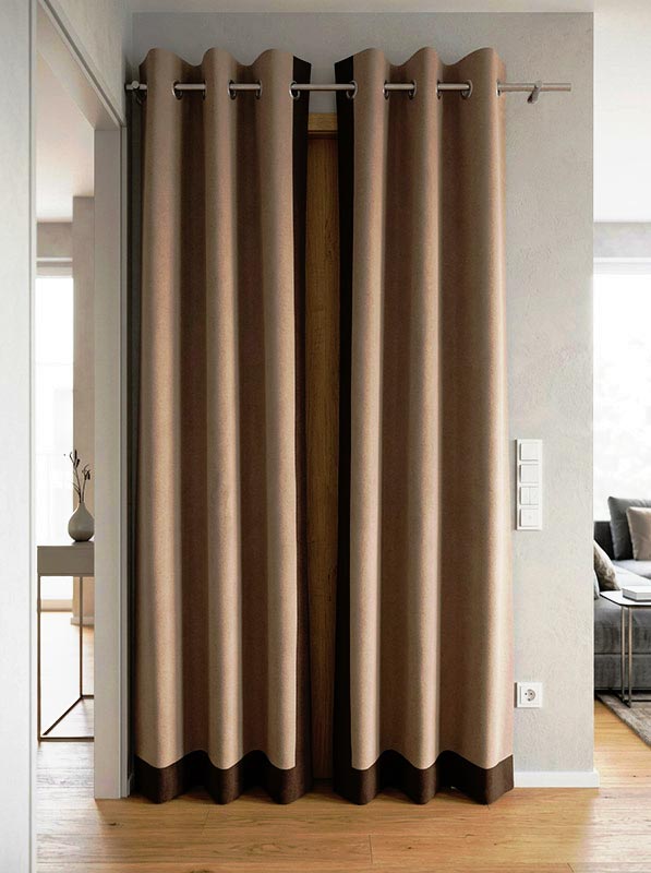 Filzvorhang Designfilz beige mit Echtledersaum Filzvorhang Designfilz beige mit Echtledersaum