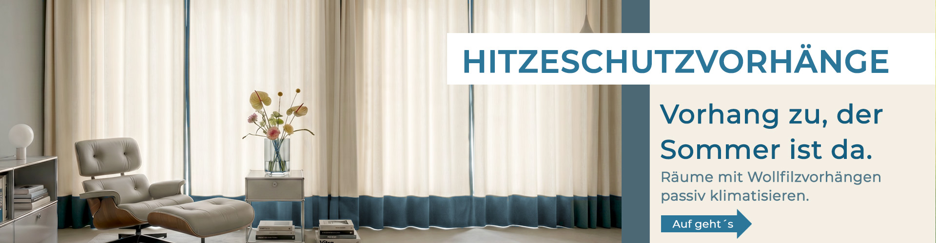 Hitzeschutzvorhang aus Wollfilz klimatiesieren Räume ohne Strom