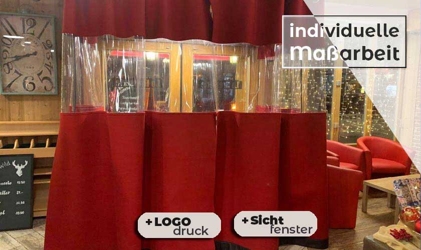 Zweiteiliger Gastrovorhang mit Sichtfenster nach Maß Kneipenvorhang mit Lichtband nach Maß
