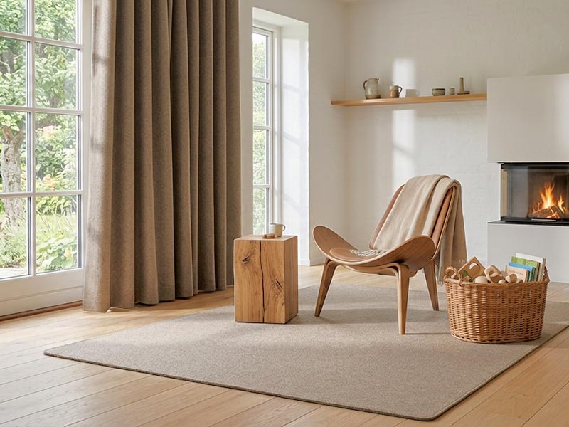Filzvorhang nach Maß - Farbe Sahara am Fenster Filzvorhang nach Maß - Farbe Sahara am Fenster