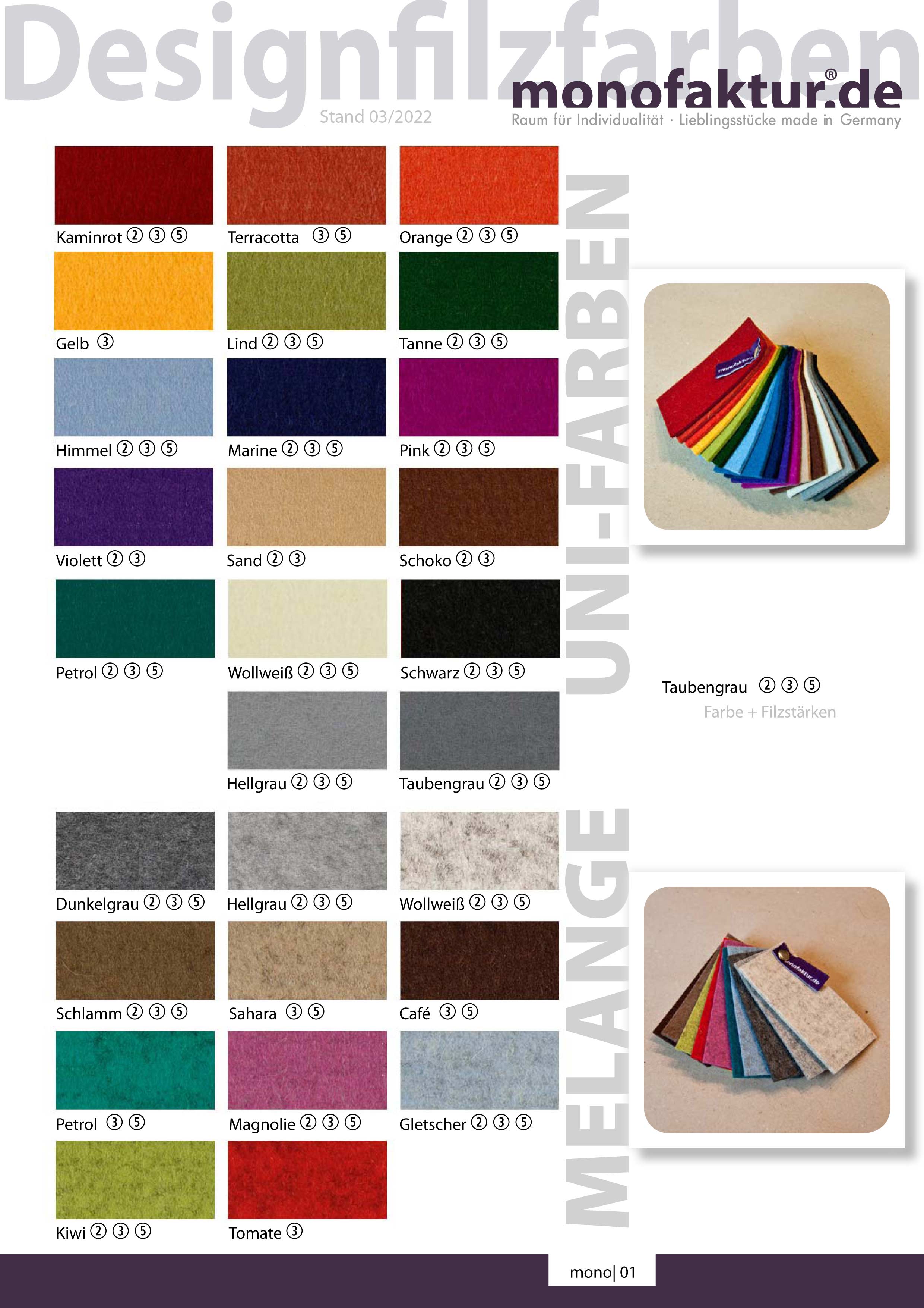 Designfilz in 28 Farben Designfilz in 28 Farben
