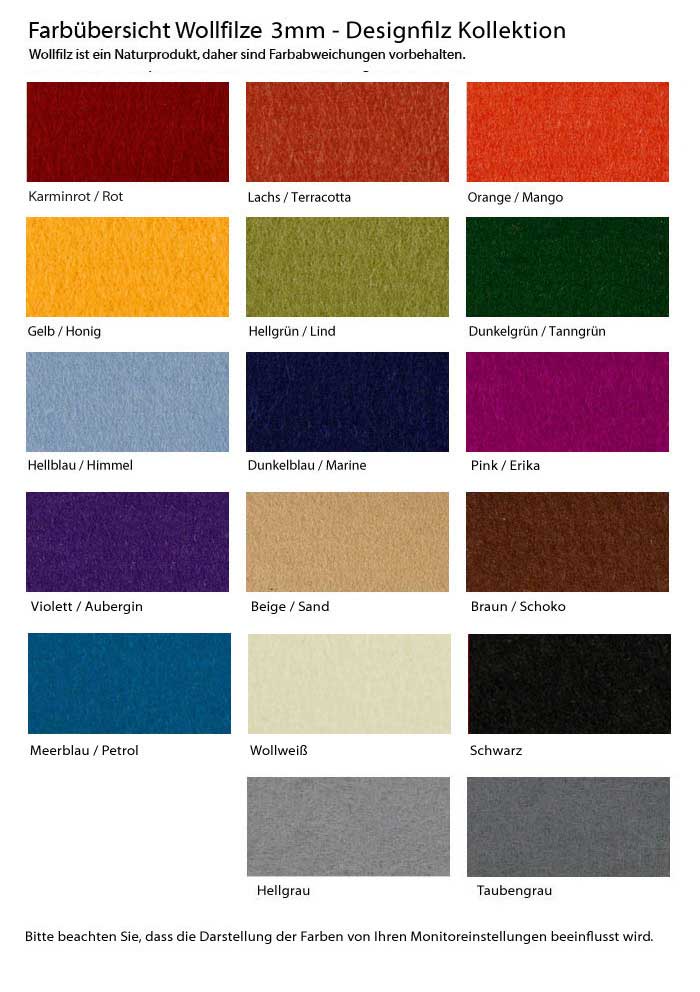 Designfilzfarben 3 mm uni Designfilzfarben 3 mm uni
